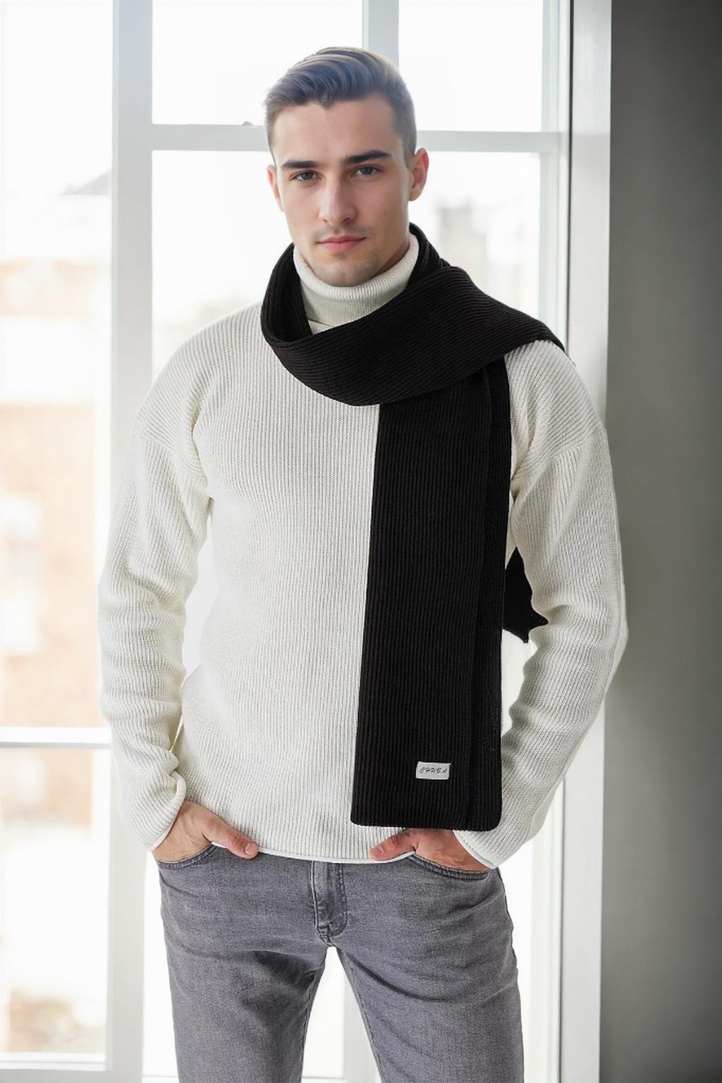49766 Dewberry Knitted Mens Scarf-SİYAH