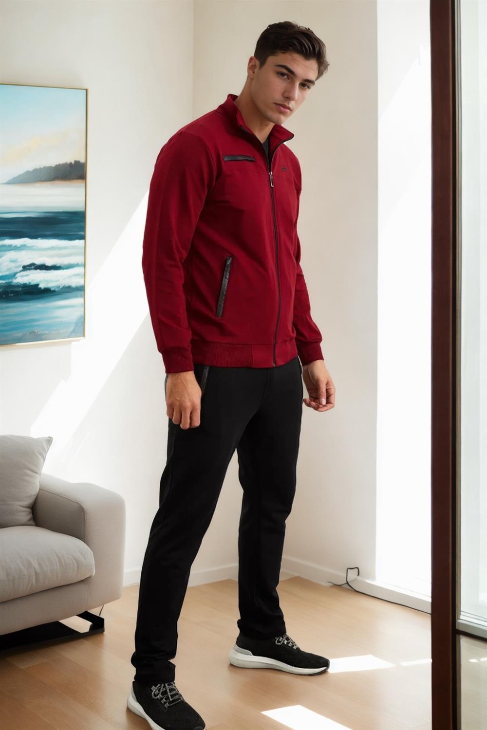 51357 Dewberry Plus Size Mens Tracksuit Set-BORDO