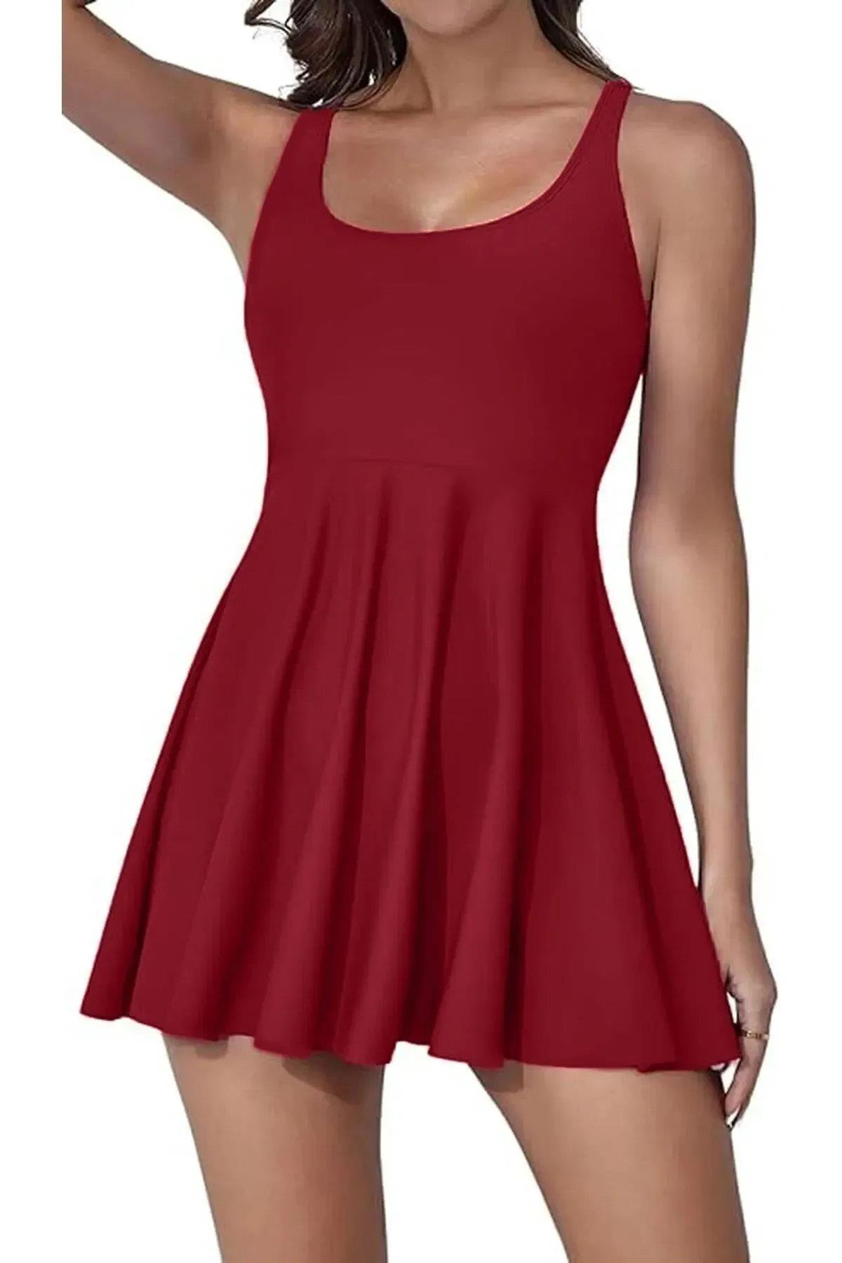 58126 Dewberry Womens Lycra With Dress Shorts Swimsuit-BORDO