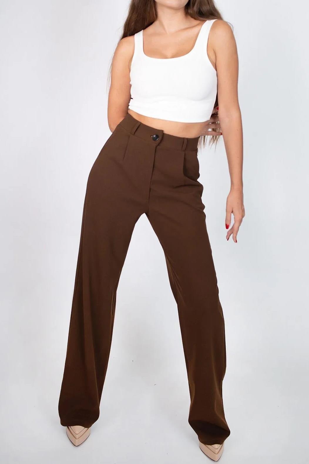 60948 Dewberry Oversize Women Trousers-KAHVE