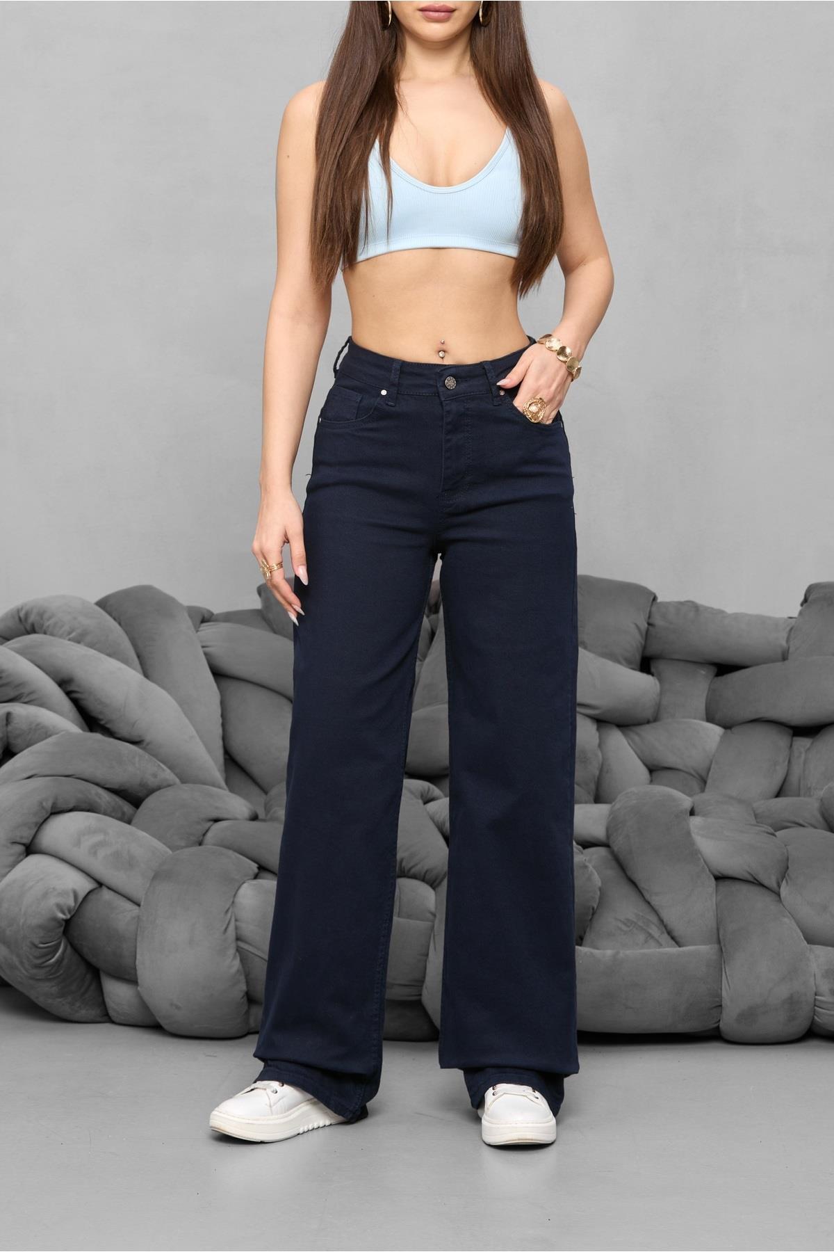 62797 Dewberry Womens High Waist Wide Leg Palazzo Pants-LACİVERT