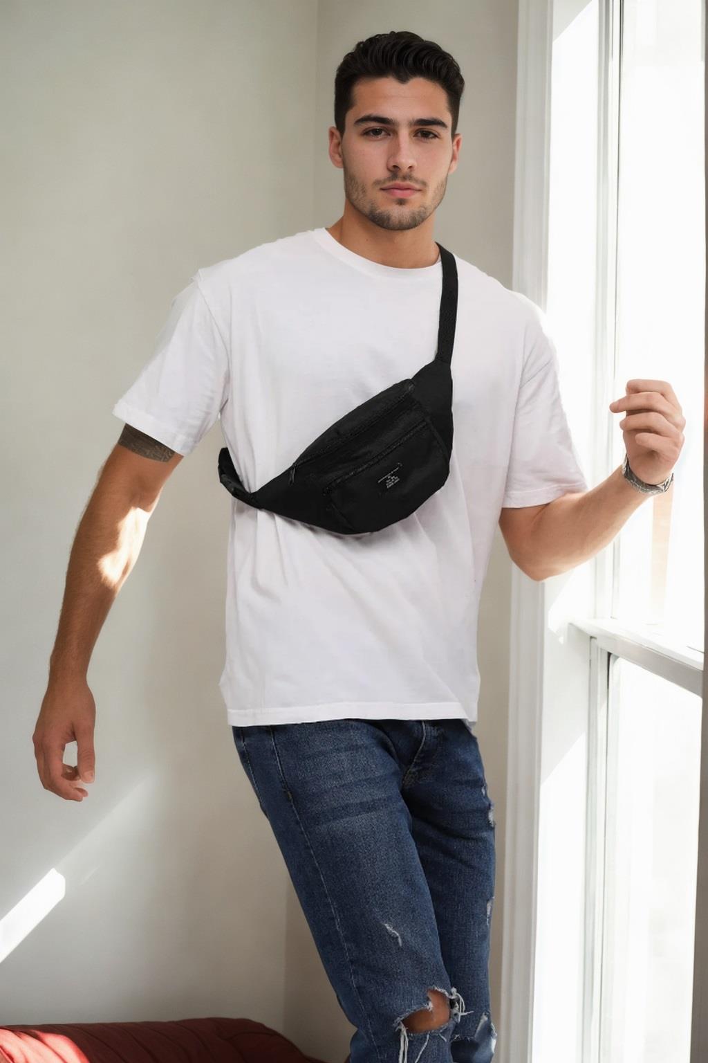 72422 Dewberry Unisex 2 Compartment Shoulder and Waist Bag-SİYAH