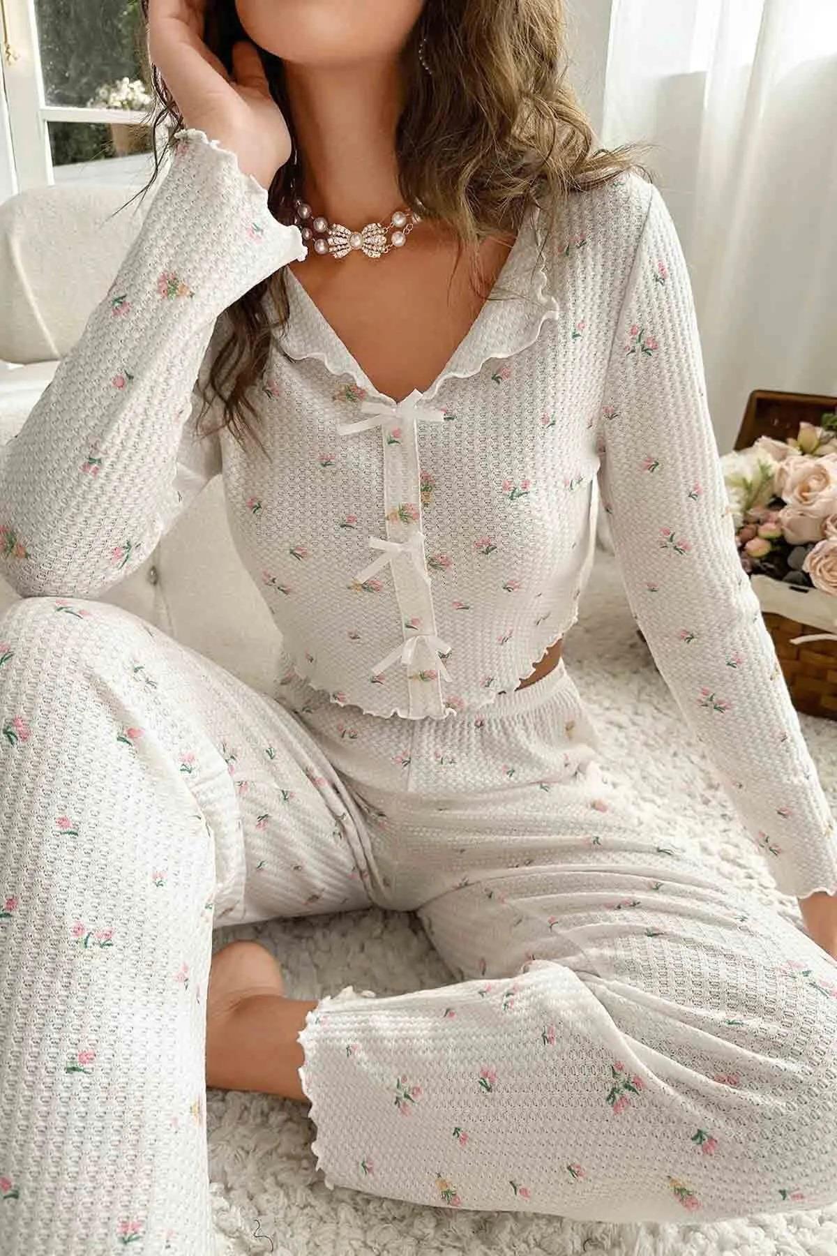 76638 Dewberry Special Fabric Printed Long Sleeve Pyjamas-ÇOK RENKLİ