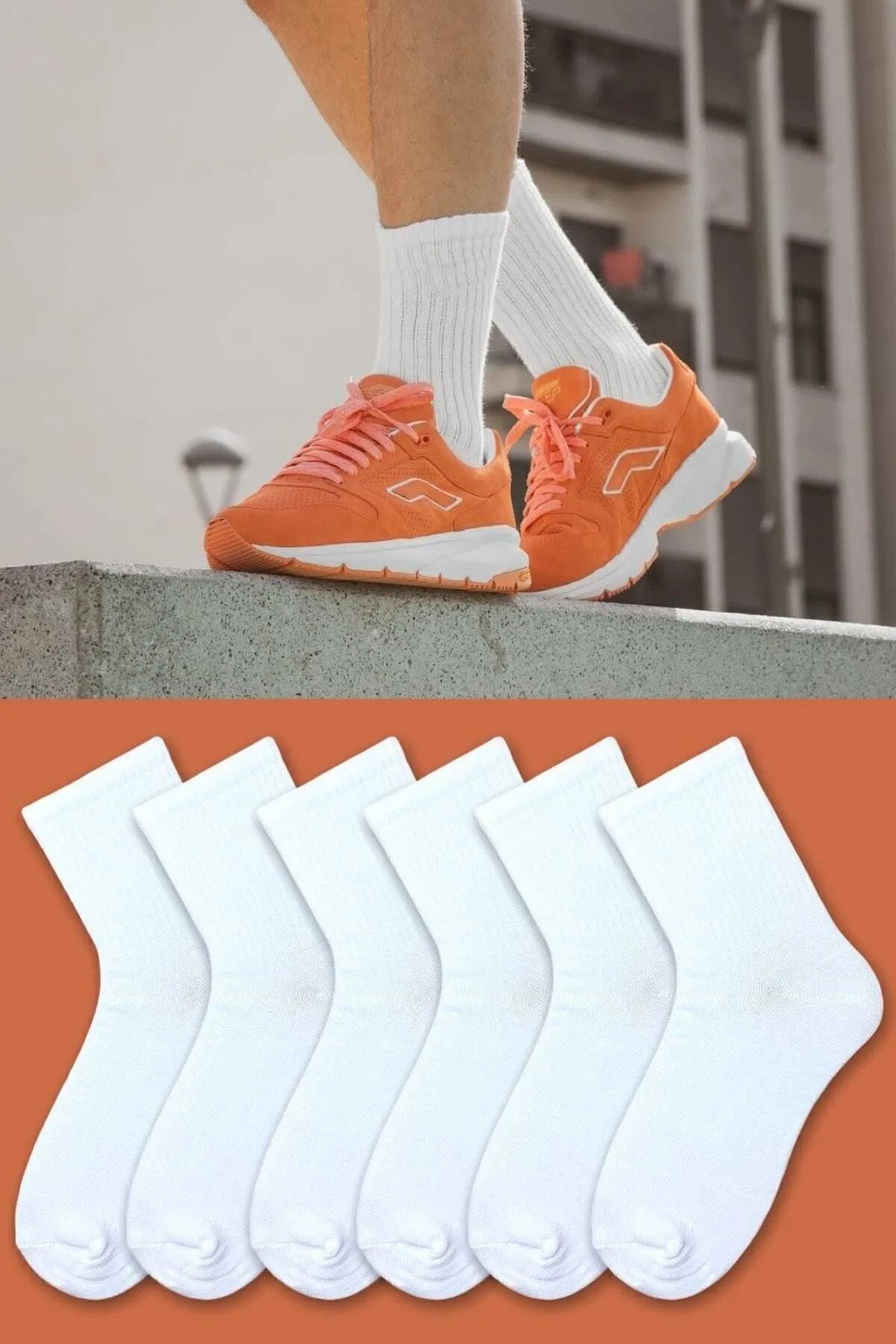 77603 Dewberry Set of 6 Pairs Tennis Length Plain Socks-BEYAZ