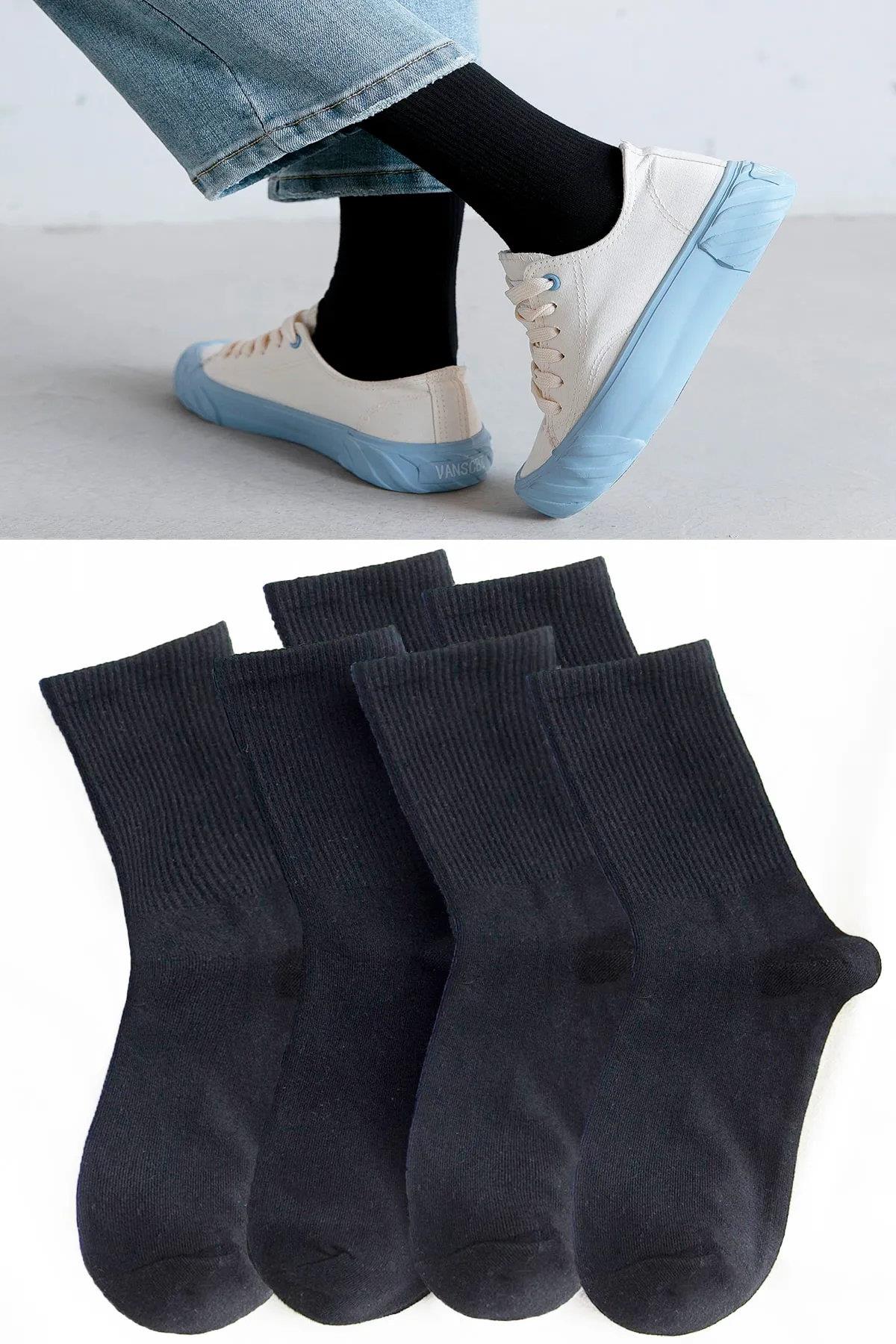 77603 Dewberry Set of 6 Pairs Tennis Length Plain Socks-SİYAH