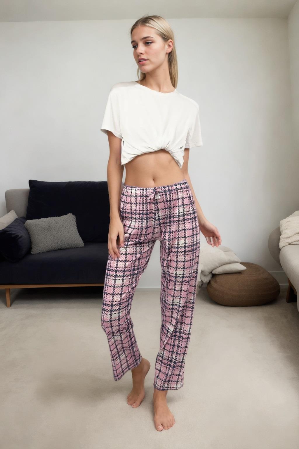 80156 Dewberry Women Pyjama Bottom-MAVİ-PEMBE