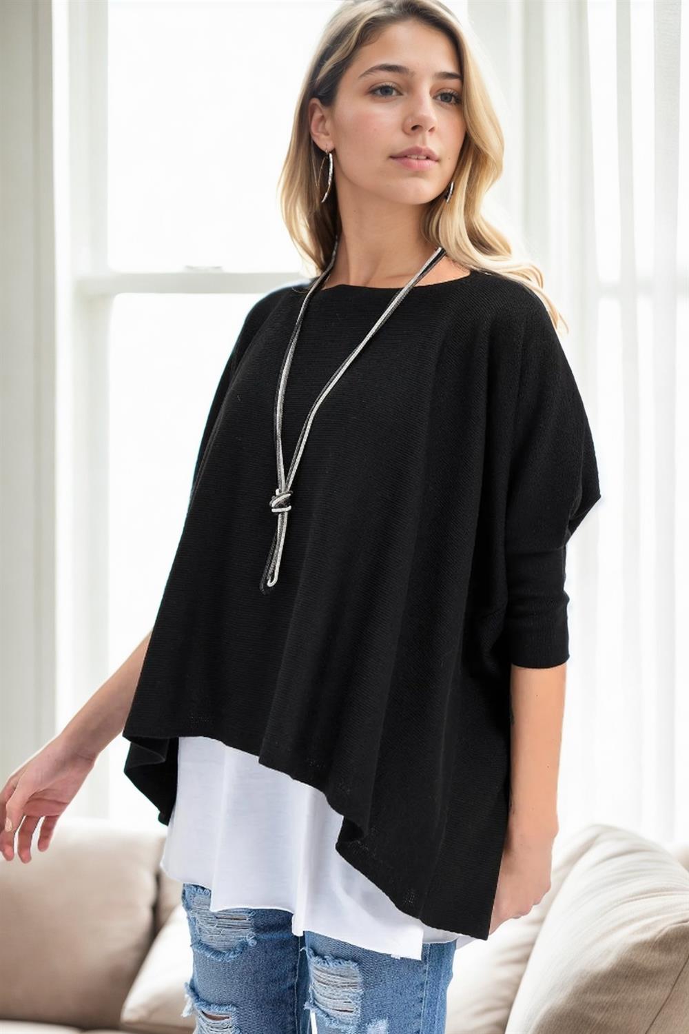 81734 Dewberry Knitwear Womens Poncho-SİYAH