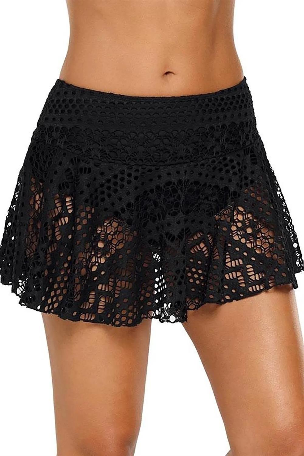 85394 Dewberry Lace Skirt Bikini Bottom-SİYAH