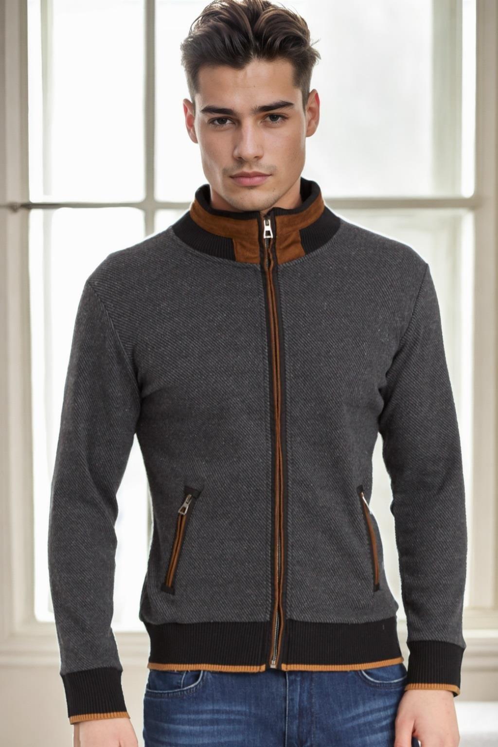 9021 DEWBERRY ERKEK SWEATSHIRT-DİAGONAL ANTRASIT