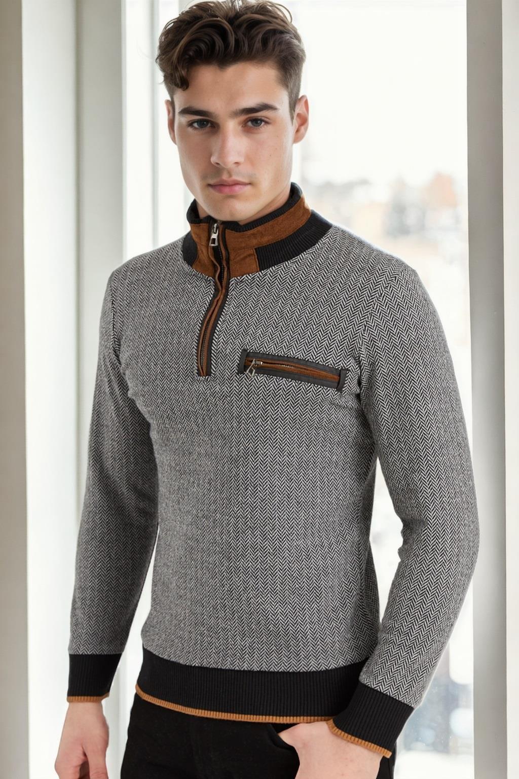 9039 DEWBERRY ERKEK SWEATSHIRT-DESENLİ SİYAH