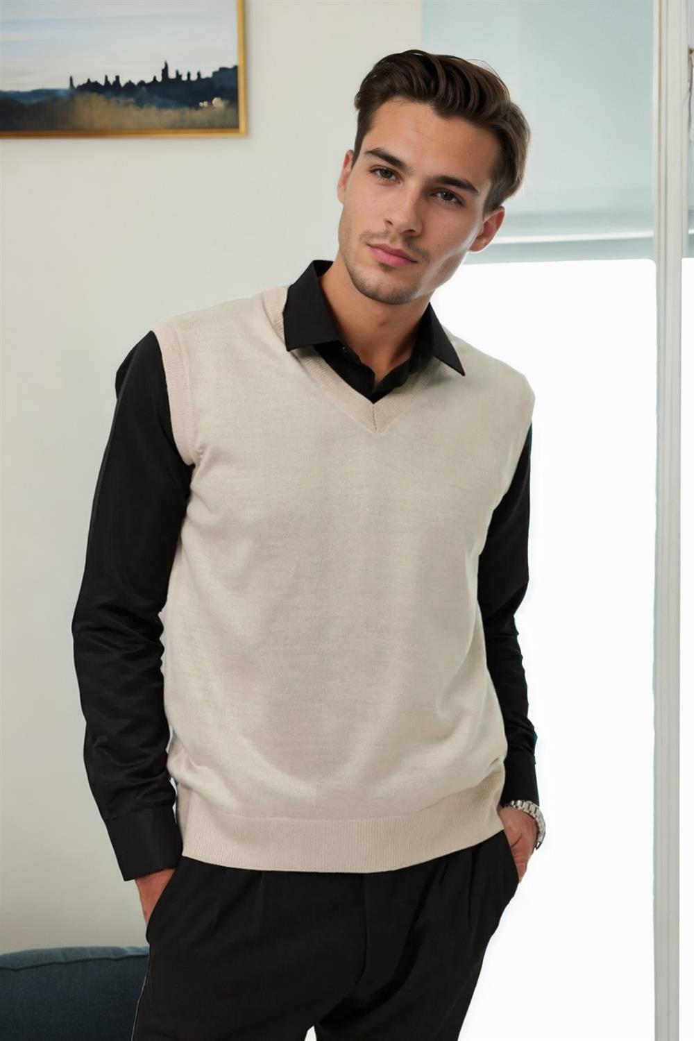90829 Dewberry V Neck Sleeveless Knit Mens Sweater-TAŞ