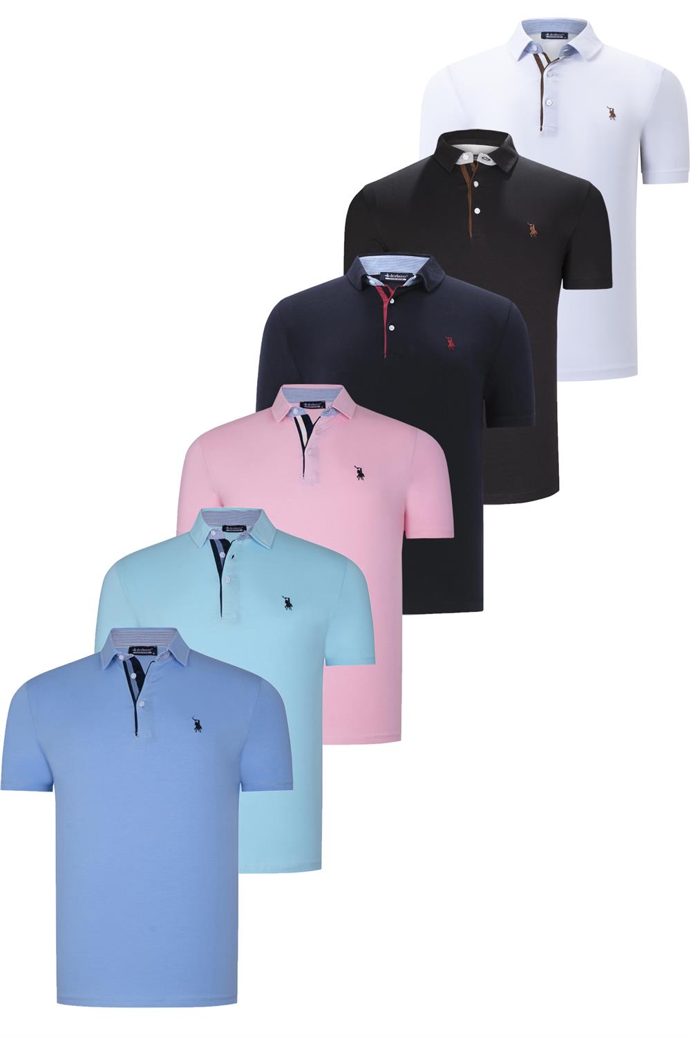ALTILI SET T8582 DEWBERRY ERKEK T-SHIRT-SİYAH-BEYAZ-LACİVERT-PEMBE-CAMGÖBEĞİ-AÇIK MAVİ