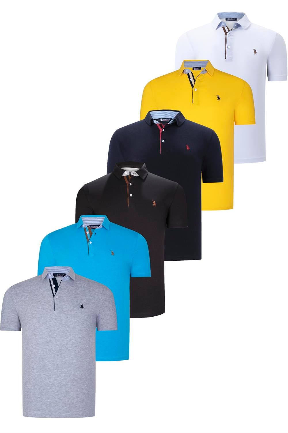 ALTILI SET T8582 DEWBERRY ERKEK T-SHIRT-SİYAH-BEYAZ-LACİVERT-KOYU TURKUAZ-SARI-GRİ