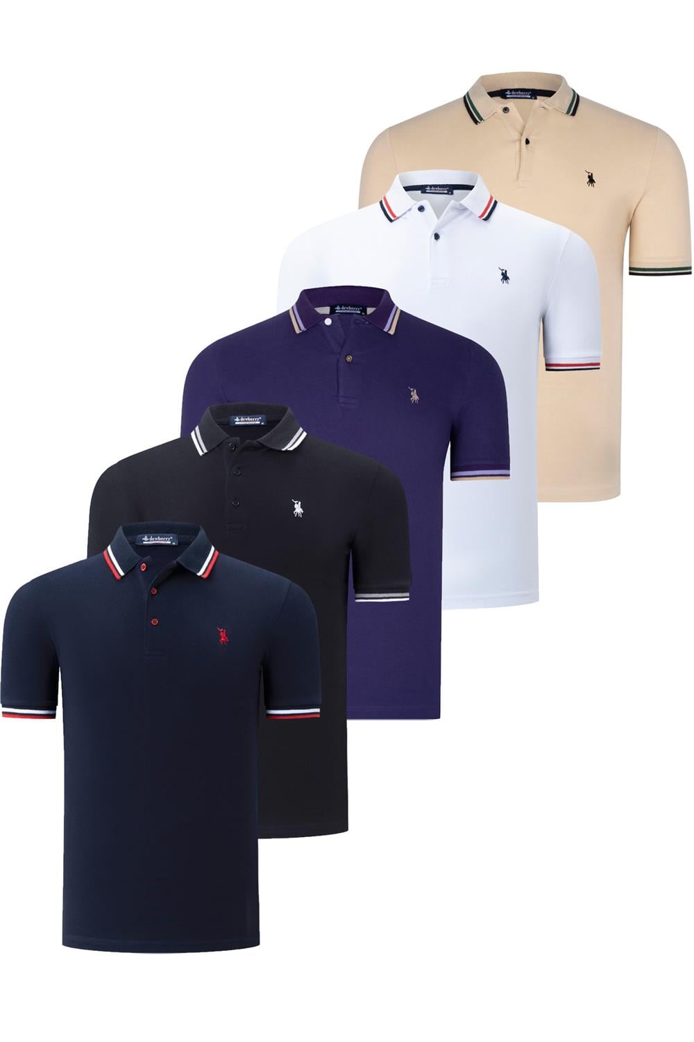 BEŞLİ SET T8594 DEWBERRY ERKEK T-SHIRT-SİYAH-BEYAZ-LACİVERT-MOR-BEJ