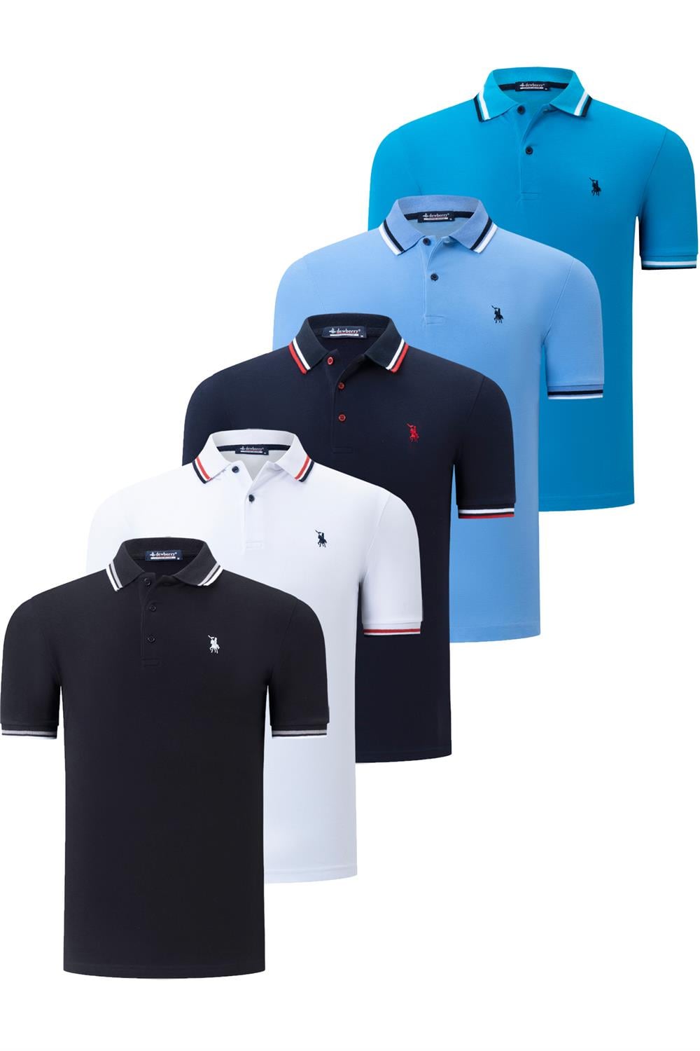 BEŞLİ SET T8594 DEWBERRY ERKEK T-SHIRT-SİYAH-BEYAZ-LACİVERT-KOYU MAVİ-AÇIK MAVİ