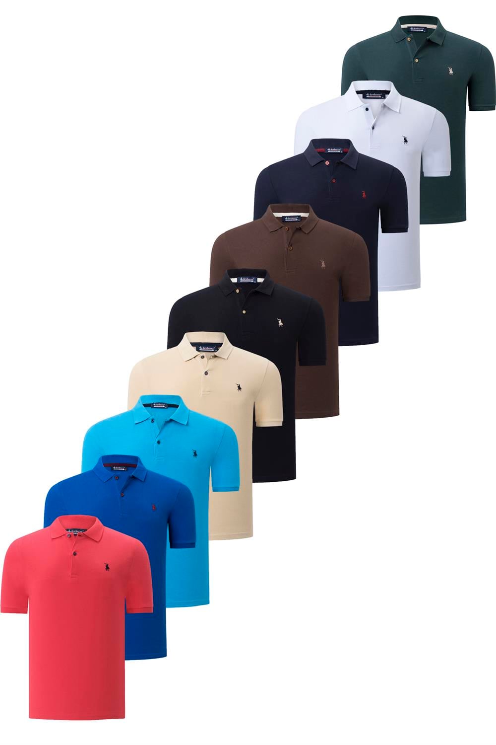 DOKUZLU SET T8561 DEWBERRY ERKEK T-SHIRT-SİYAH-BEYAZ-LACİVERT-MAVİ-KAHVE-BEJ-NAR-SAKS-HAKİ