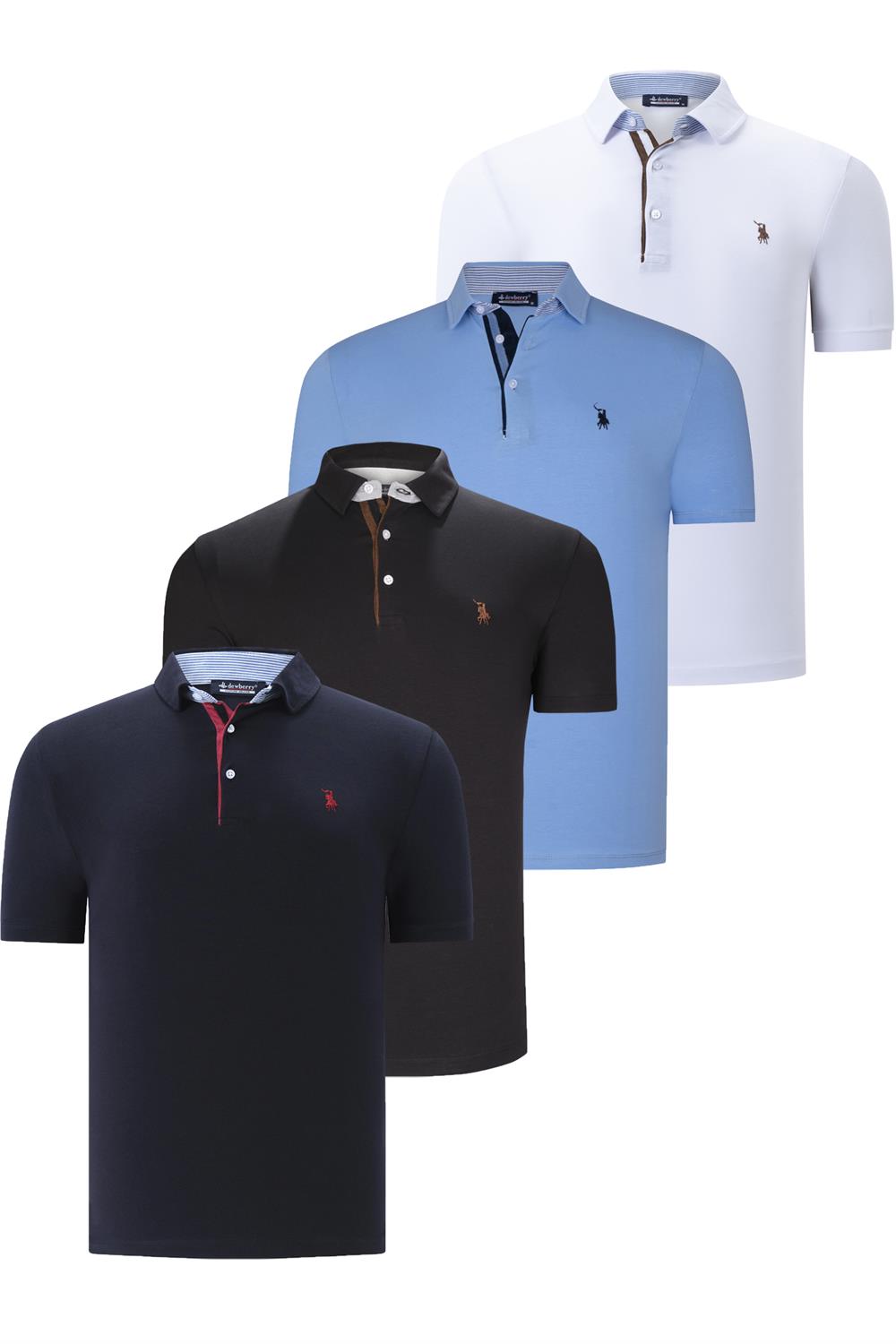 DÖRTLÜ SET T8582 DEWBERRY ERKEK T-SHIRT-SİYAH-BEYAZ-LACİVERT-AÇIK MAVİ