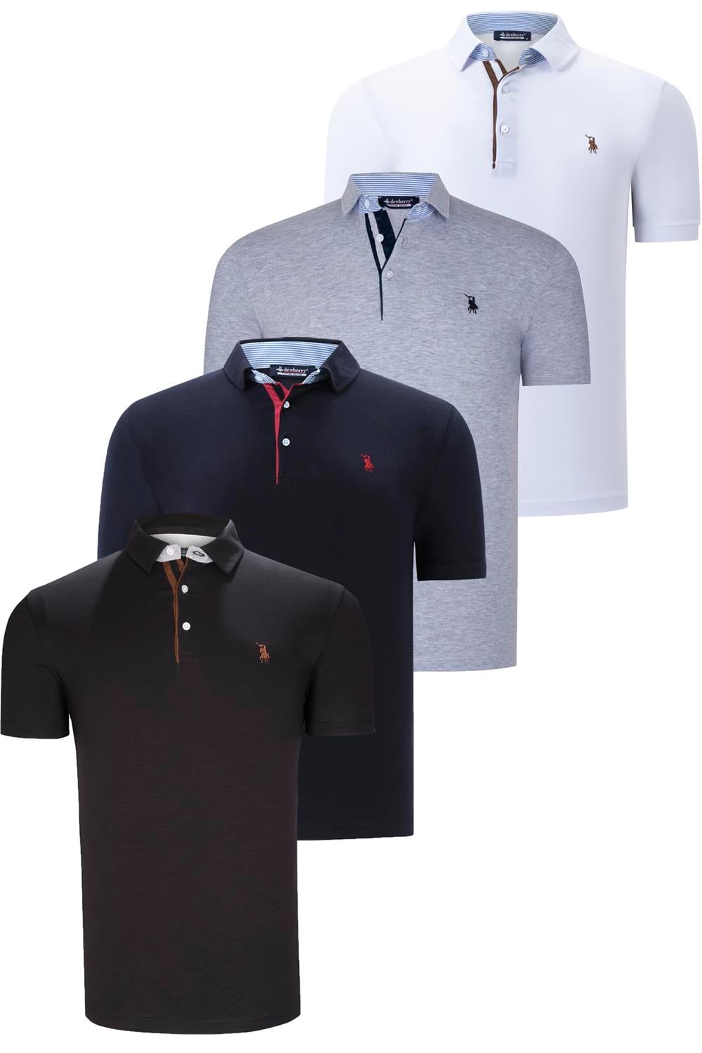 DÖRTLÜ SET T8582 DEWBERRY ERKEK T-SHIRT-SİYAH-BEYAZ-LACİVERT-GRİ