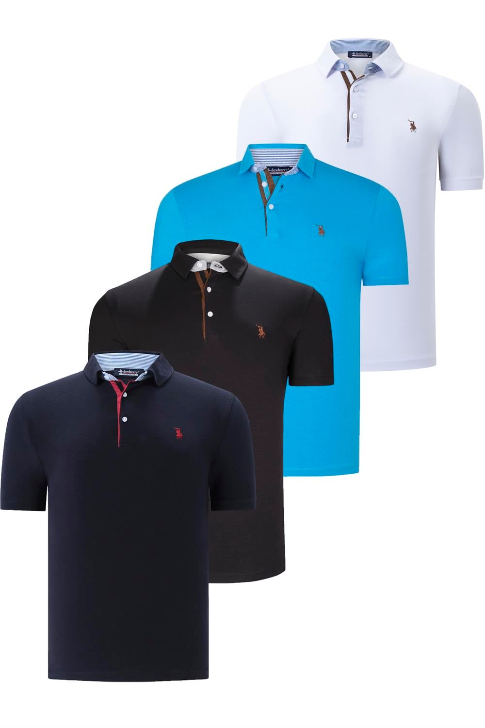 DÖRTLÜ SET T8582 DEWBERRY ERKEK T-SHIRT-SİYAH-BEYAZ-LACİVERT-KOYU TURKUAZ