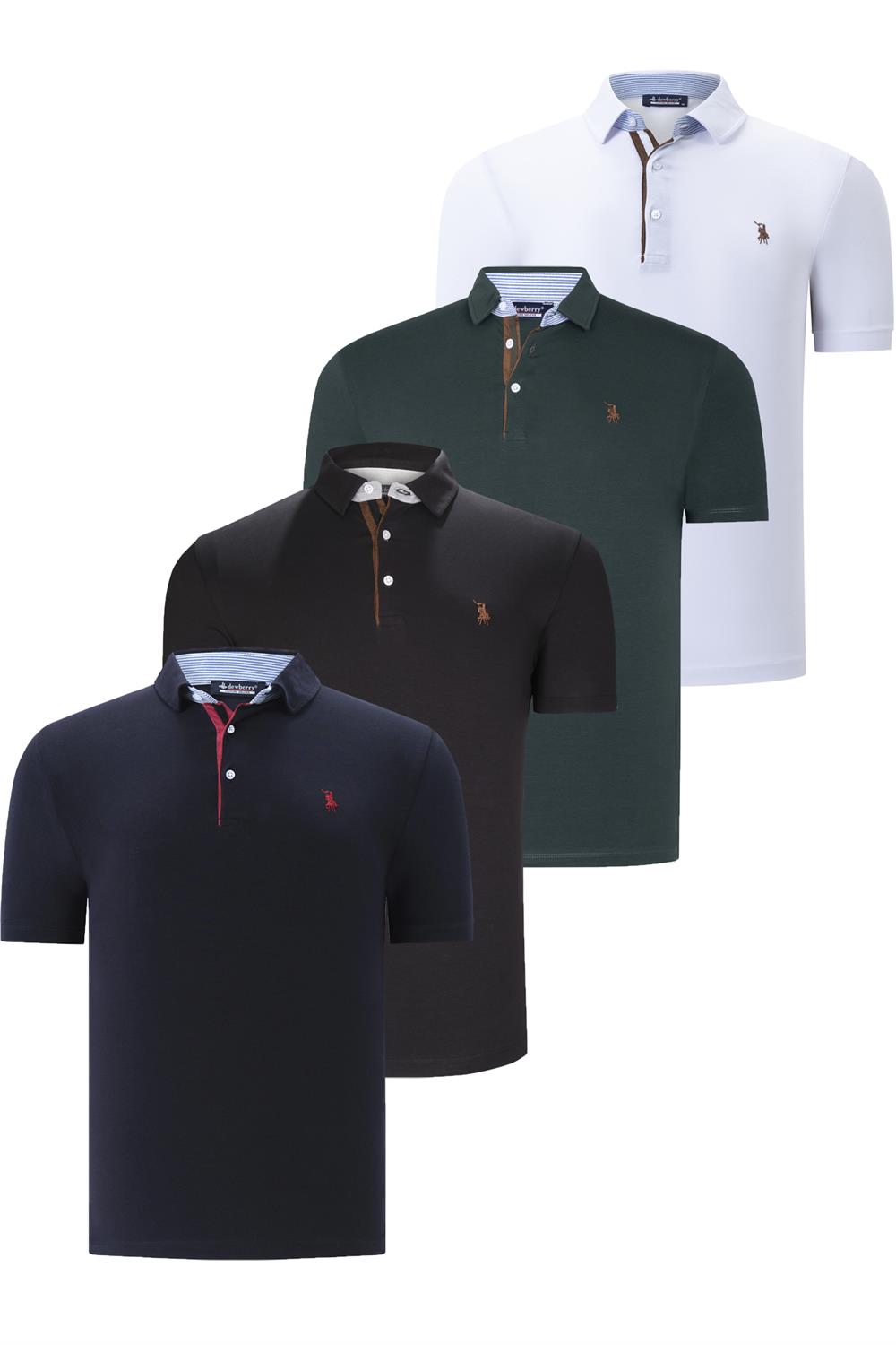 DÖRTLÜ SET T8582 DEWBERRY ERKEK T-SHIRT-SİYAH-BEYAZ-LACİVERT-YEŞİL