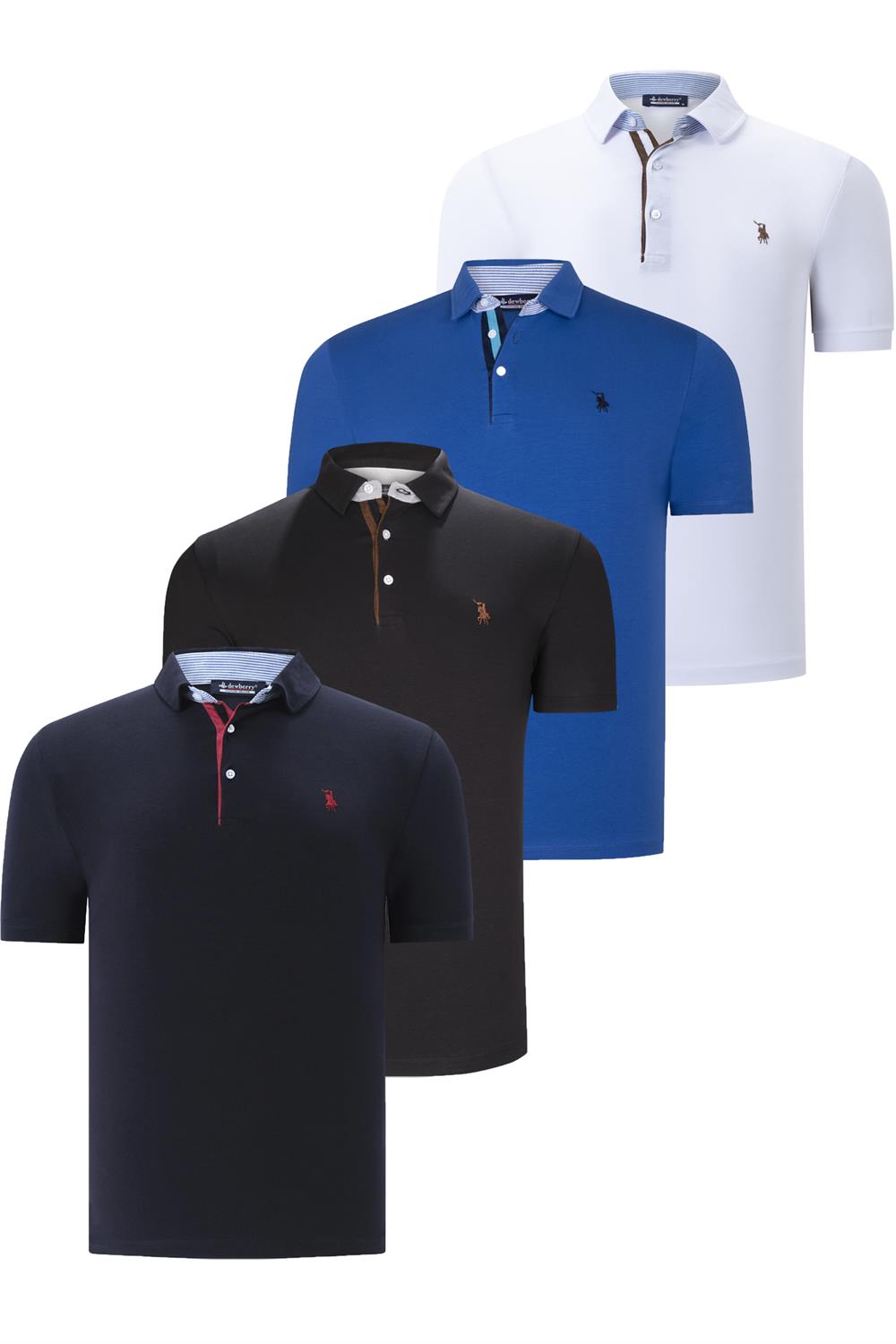 DÖRTLÜ SET T8582 DEWBERRY ERKEK T-SHIRT-SİYAH-BEYAZ-LACİVERT-SAKS