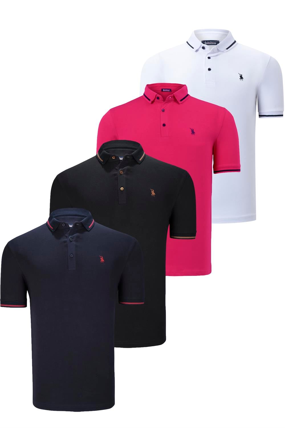 DÖRTLÜ SET T8586 DEWBERRY ERKEK T-SHIRT-SİYAH-BEYAZ-LACİVERT-FUŞYA