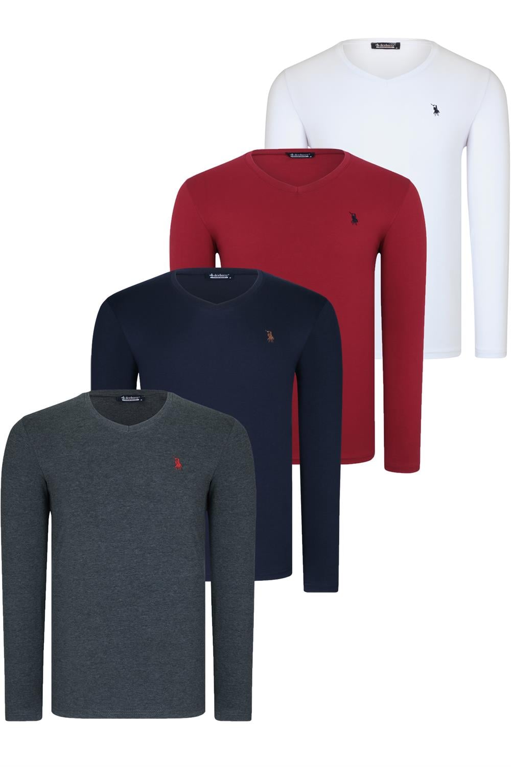 DÖRTLÜ SET T8587 DEWBERRY V YAKA ERKEK SWEATSHIRT-ANTRASİT-LACİVERT-BEYAZ-BORDO