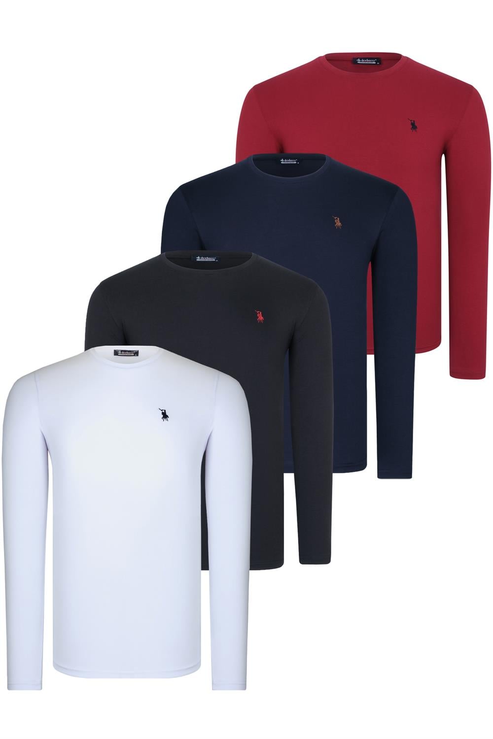 DÖRTLÜ SET T8588 DEWBERRY YUVARLAK YAKA ERKEK SWEATSHIRT-SİYAH-LACİVERT-BEYAZ-BORDO