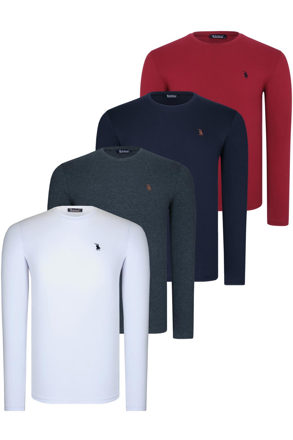 DÖRTLÜ SET T8588 DEWBERRY YUVARLAK YAKA ERKEK SWEATSHIRT-ANTRASİT-LACİVERT-BEYAZ-BORDO