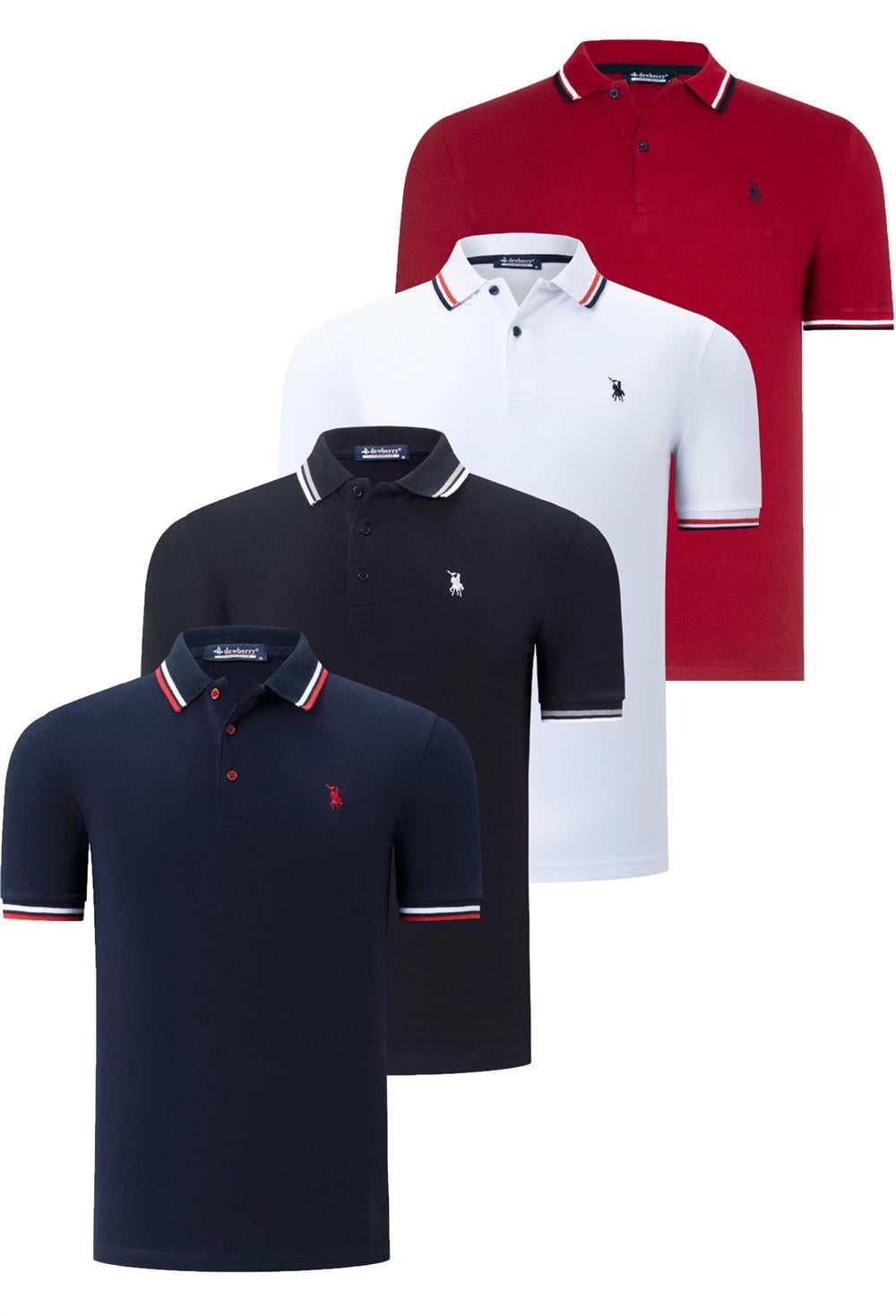 DÖRTLÜ SET T8594 DEWBERRY ERKEK T-SHIRT-SİYAH-BEYAZ-LACİVERT-BORDO