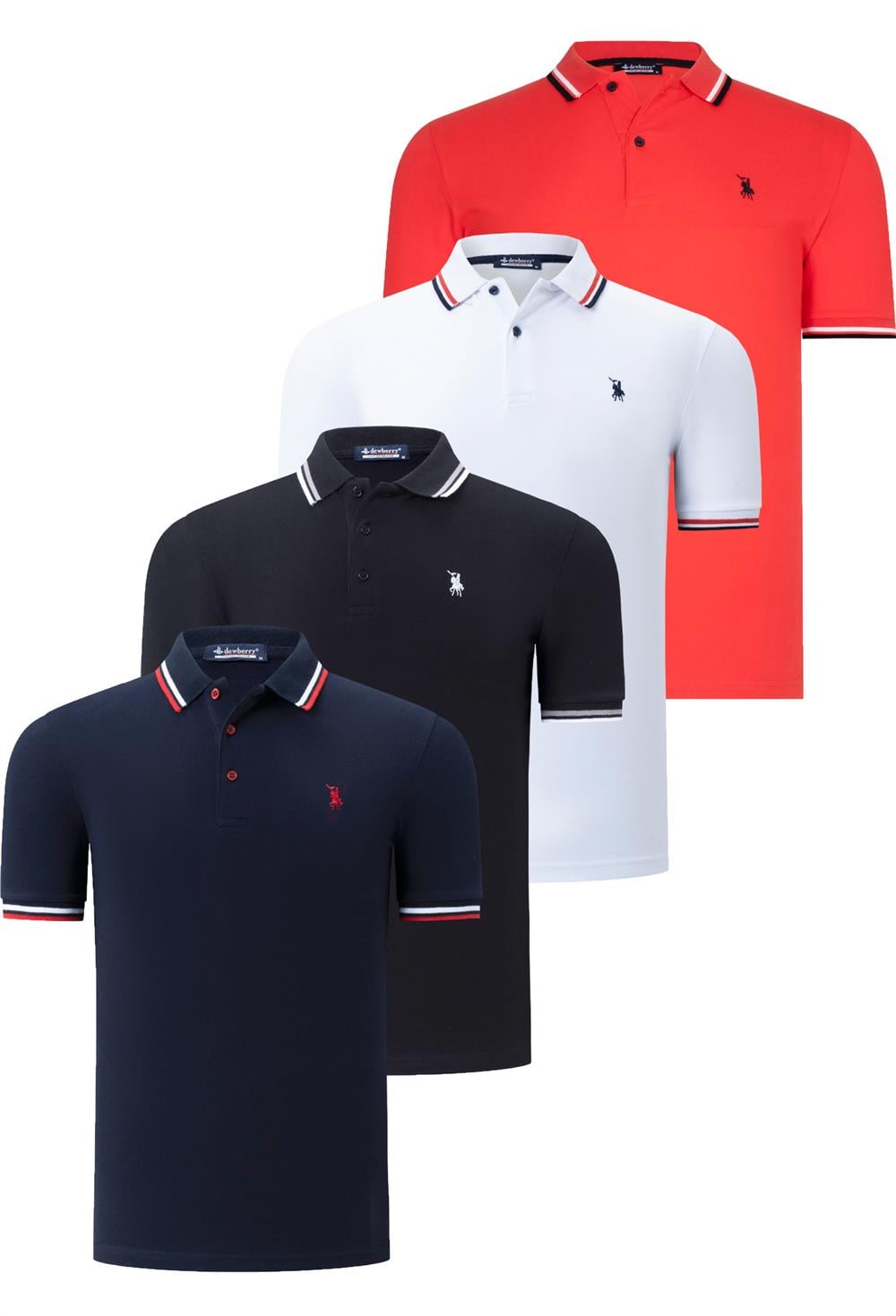 DÖRTLÜ SET T8594 DEWBERRY ERKEK T-SHIRT-SİYAH-BEYAZ-LACİVERT-NAR