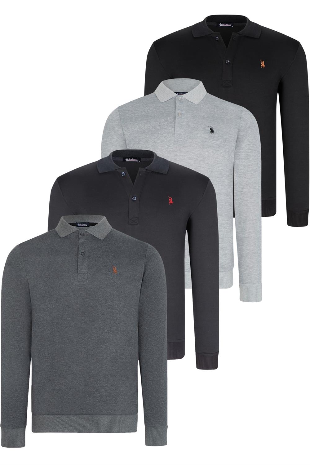 DÖRTLÜ SET V4007 DEWBERRY ERKEK SWEATSHIRT-SİYAH-LACİVERT-ANTRASİT-GRİ