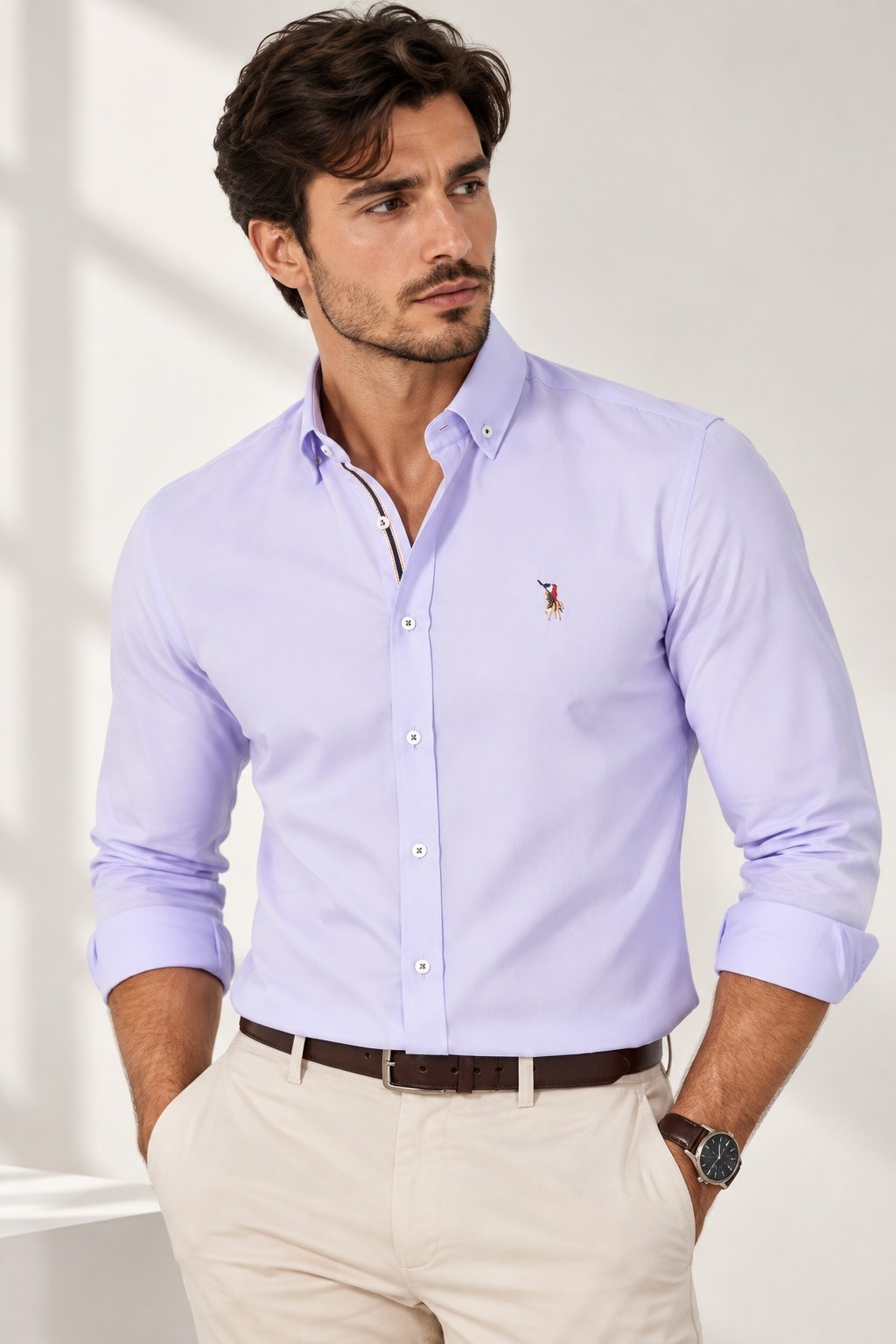 G974 DEWBERRY ERKEK GÖMLEK-DÜZ LİLA