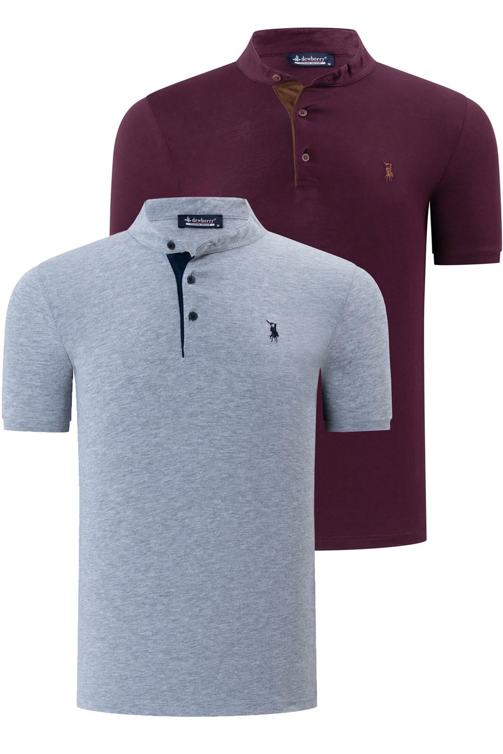 İKİLİ SET T8560 DEWBERRY ERKEK T-SHIRT-GRİ-MOR