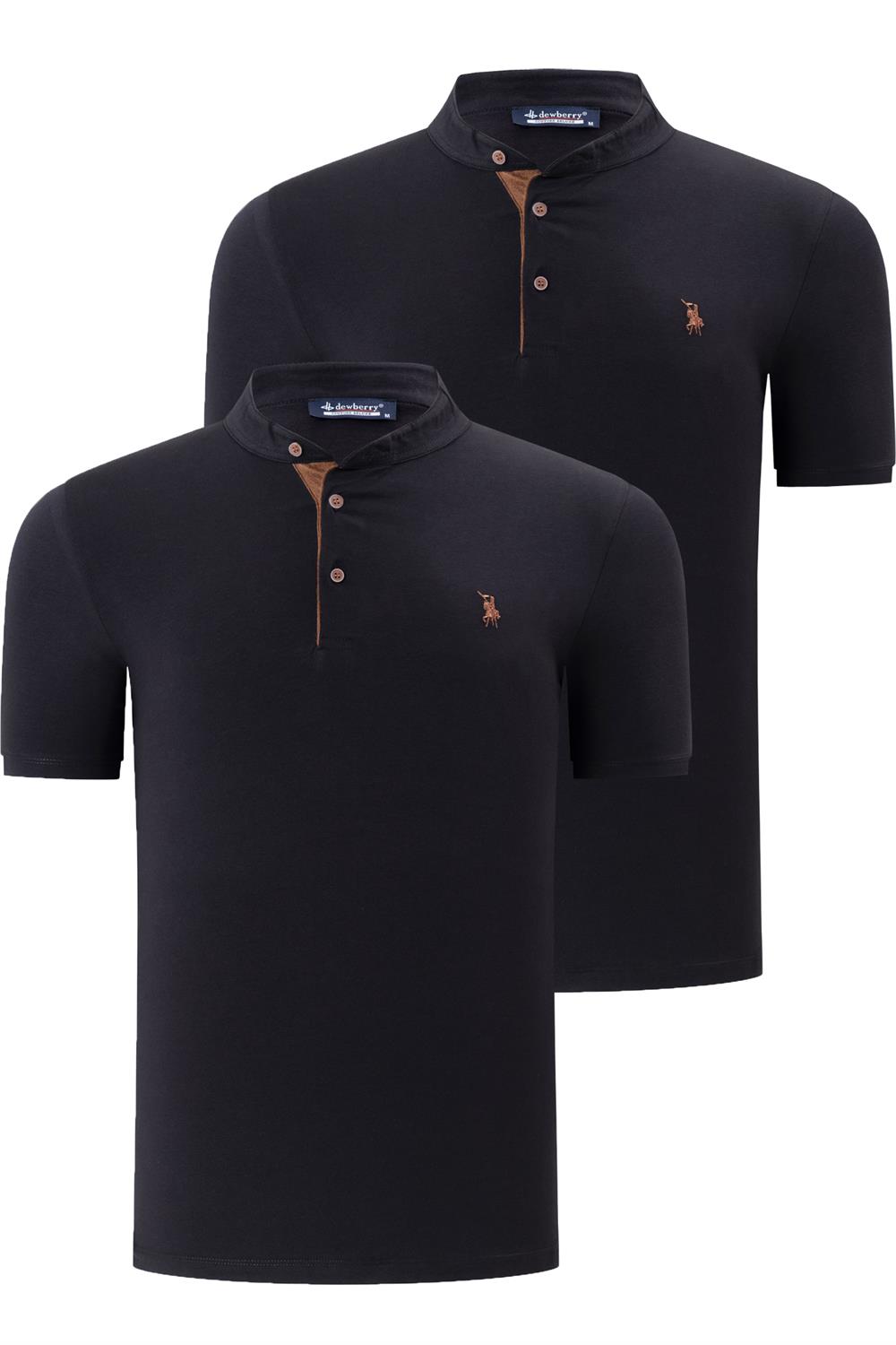 İKİLİ SET T8560 DEWBERRY ERKEK T-SHIRT-KOYU SİYAH-KOYU SİYAH