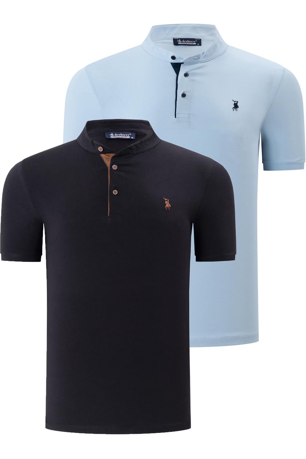 İKİLİ SET T8560 DEWBERRY ERKEK T-SHIRT-AÇIK MAVİ-SİYAH