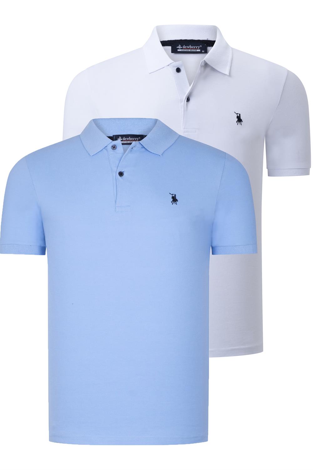 İKİLİ SET T8561 DEWBERRY ERKEK TSHIRT-BEYAZ-AÇIK MAVİ