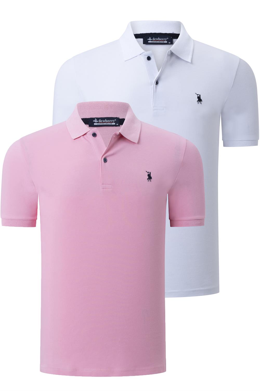 İKİLİ SET T8561 DEWBERRY ERKEK TSHIRT-BEYAZ-PEMBE