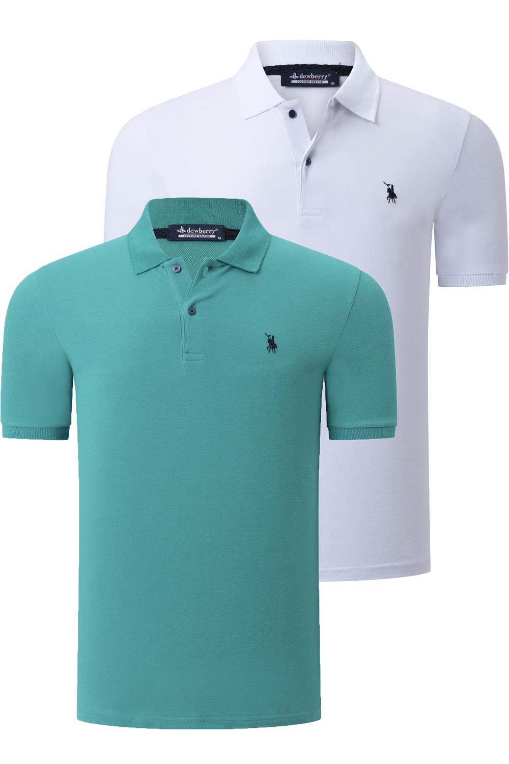 İKİLİ SET T8561 DEWBERRY ERKEK TSHIRT-BEYAZ-AÇIK YEŞİL