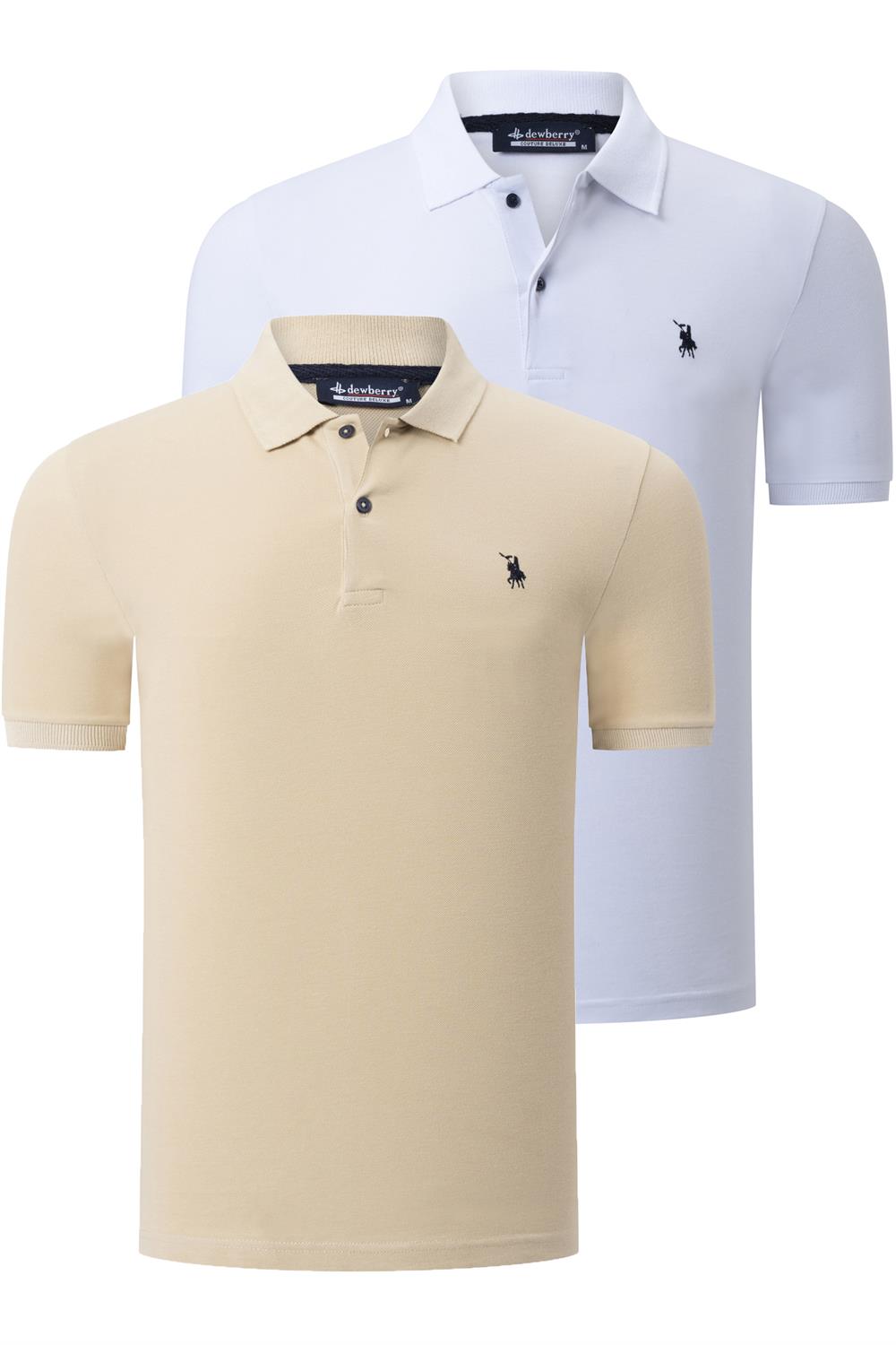 İKİLİ SET T8561 DEWBERRY ERKEK TSHIRT-BEYAZ-BEJ