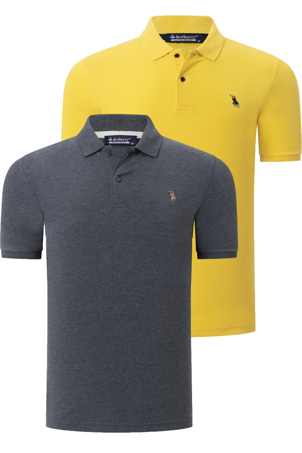 İKİLİ SET T8561 DEWBERRY ERKEK TSHIRT-ANTRASİT-SARI