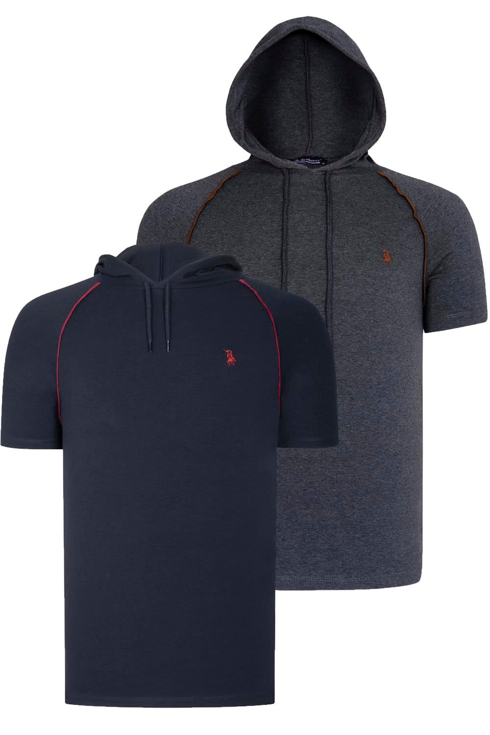 İKİLİ SET T8570 DEWBERRY KAPŞONLU ERKEK T-SHIRT-ANTRASİT-LACİVERT