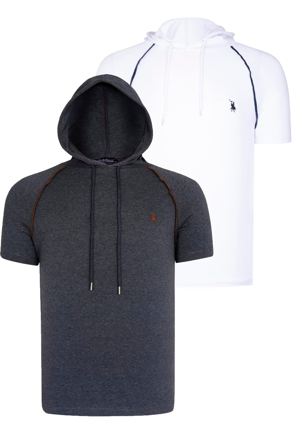 İKİLİ SET T8570 DEWBERRY KAPŞONLU ERKEK T-SHIRT-BEYAZ-ANTRASİT