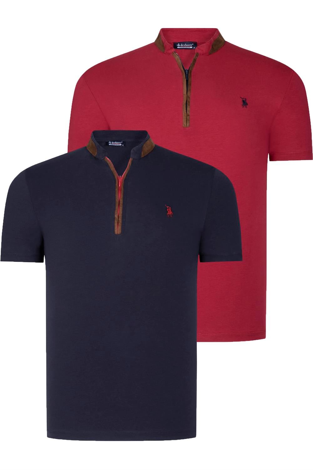 İKİLİ SET T8571 DEWBERRY FERMUARLI ERKEK T-SHIRT-LACİVERT- BORDO