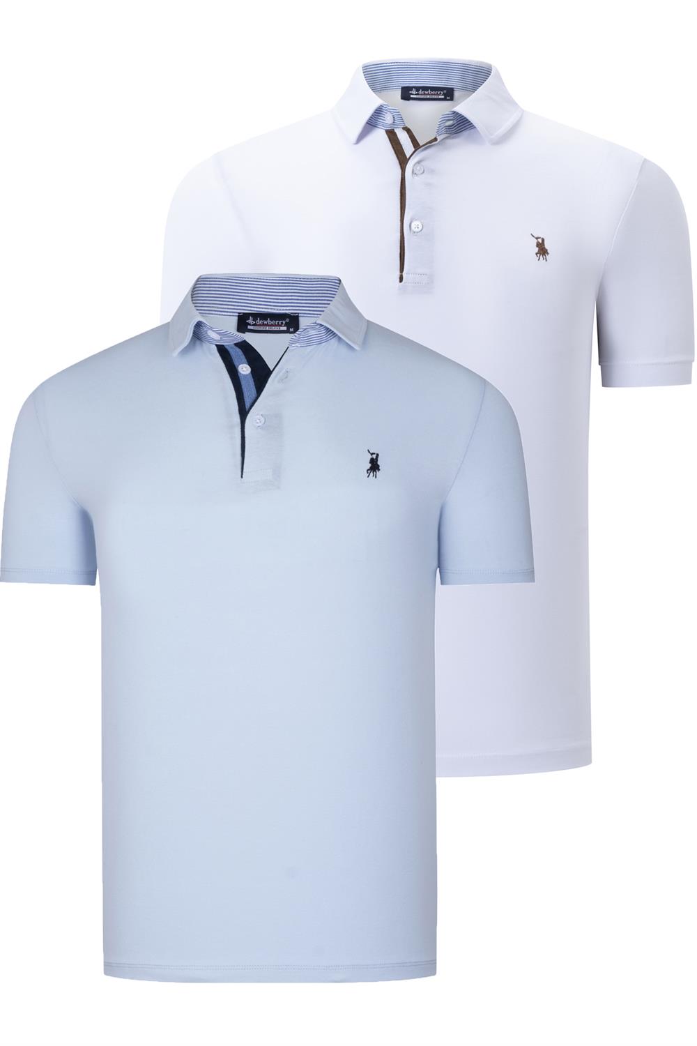 İKİLİ SET T8582 DEWBERRY ERKEK T-SHIRT-BEBE MAVİ-BEYAZ