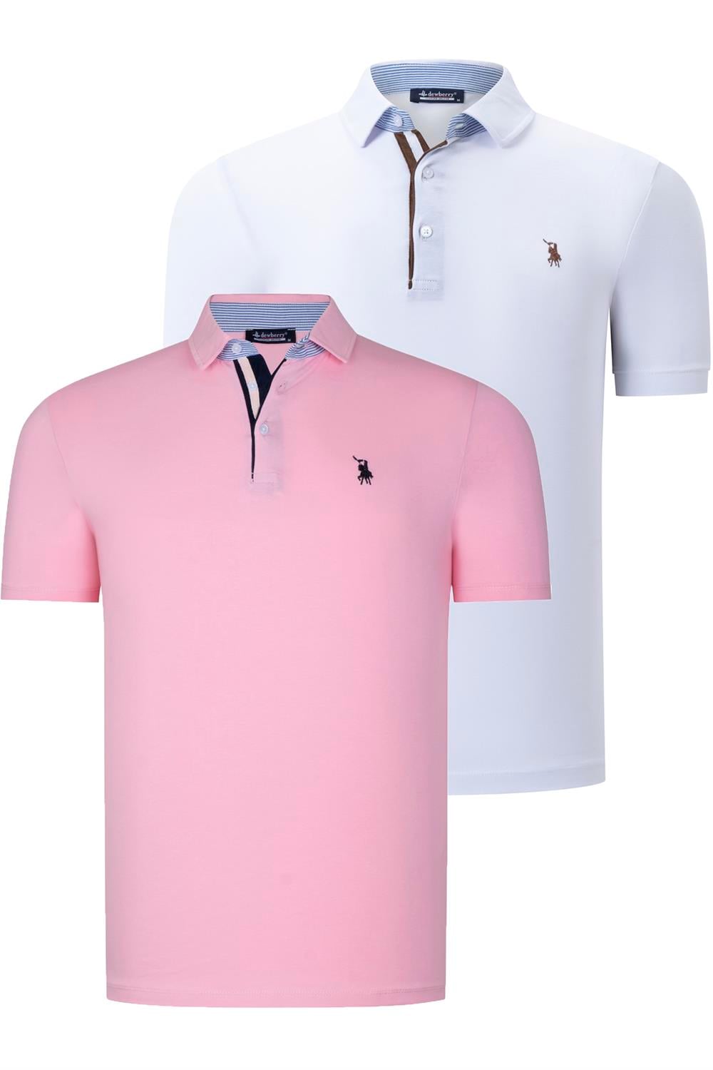 İKİLİ SET T8582 DEWBERRY ERKEK T-SHIRT-BEYAZ-PEMBE