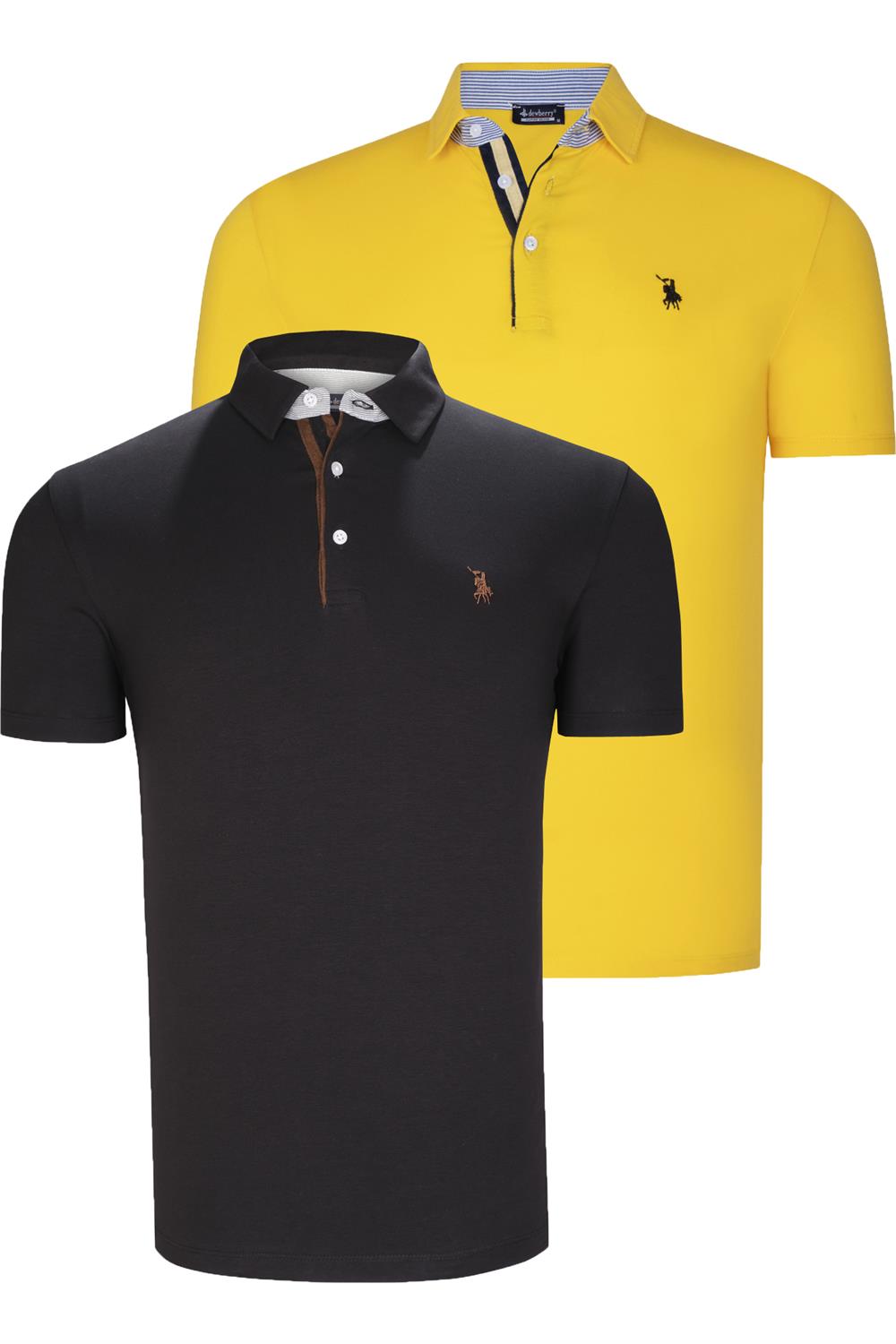 İKİLİ SET T8582 DEWBERRY ERKEK T-SHIRT-SİYAH-SARI