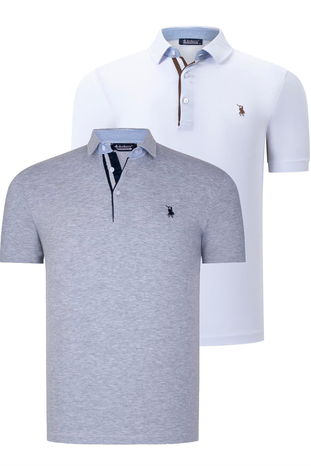 İKİLİ SET T8582 DEWBERRY ERKEK T-SHIRT-BEYAZ-GRİ