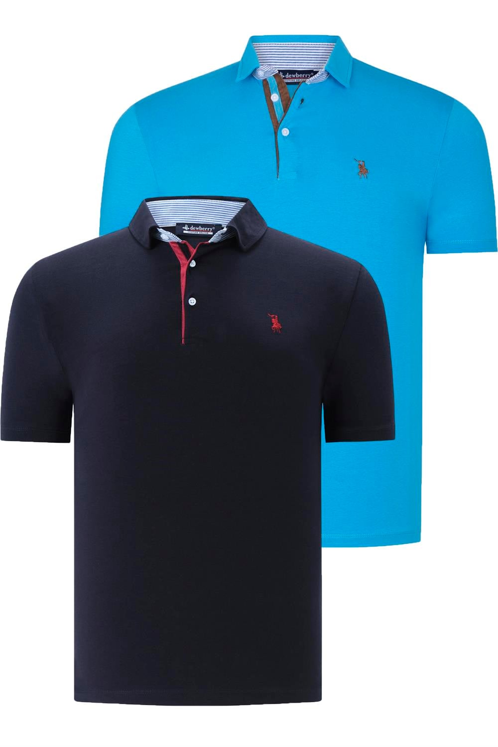 İKİLİ SET T8582 DEWBERRY ERKEK T-SHIRT-LACİVERT-KOYU TURKUAZ