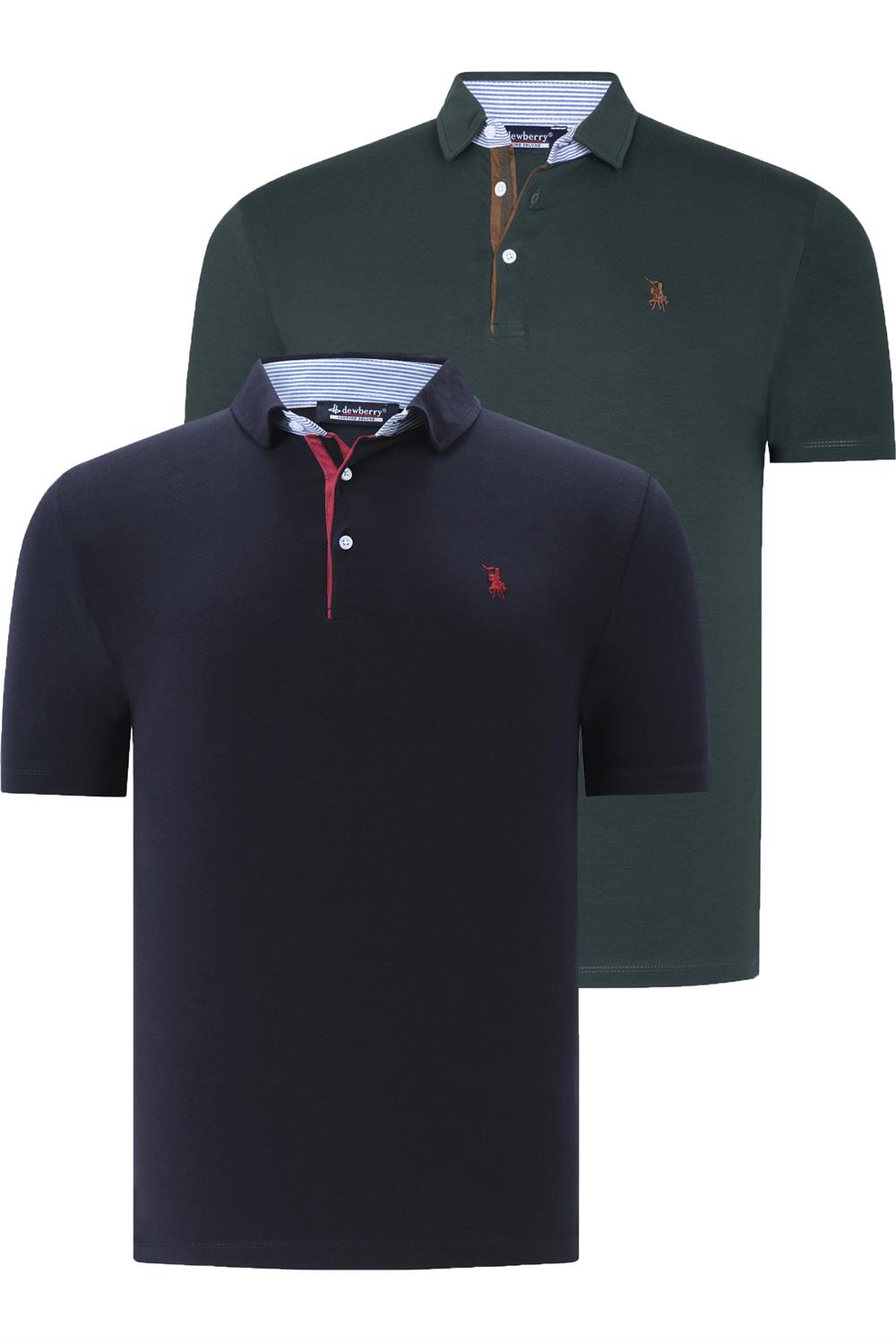 İKİLİ SET T8582 DEWBERRY ERKEK T-SHIRT-LACİVERT-YEŞİL